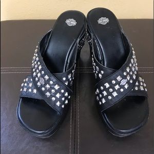Harley Davidson Black Wedge Sandals
